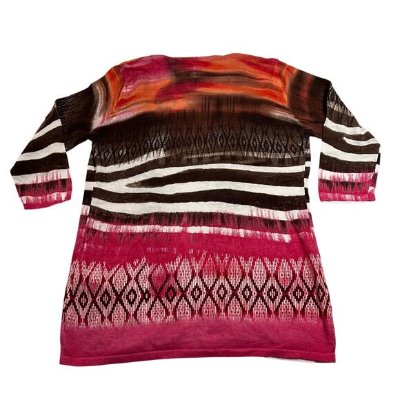 Chico's Tribal Chic Strom Cardigan Size Small/6 Linen Cotton Open 3/4 Sleeve - Picture 2 of 6